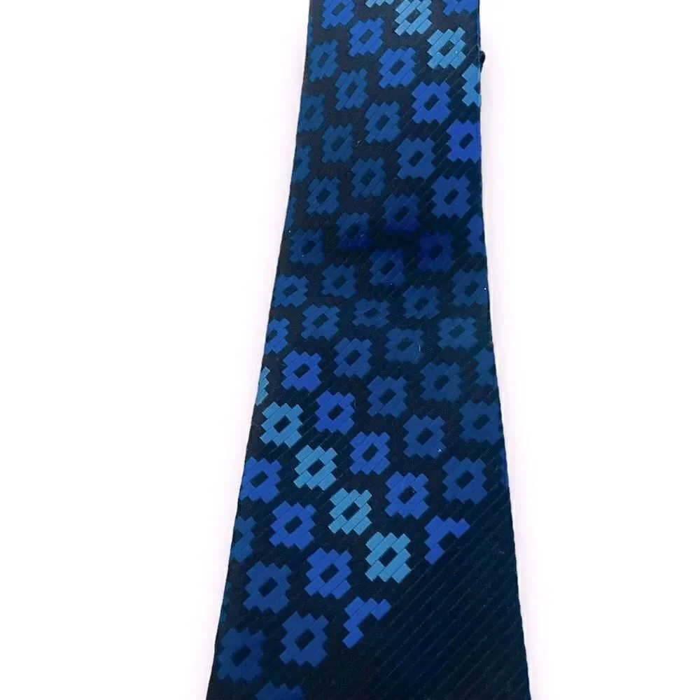 Vintage 70’s Custom Creations Navy Blue Geometric Print WideTie